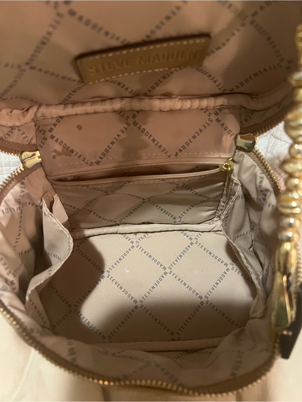 Steve Madden Beige/Tan Women’s Crossbody Bag with Gold Hardware